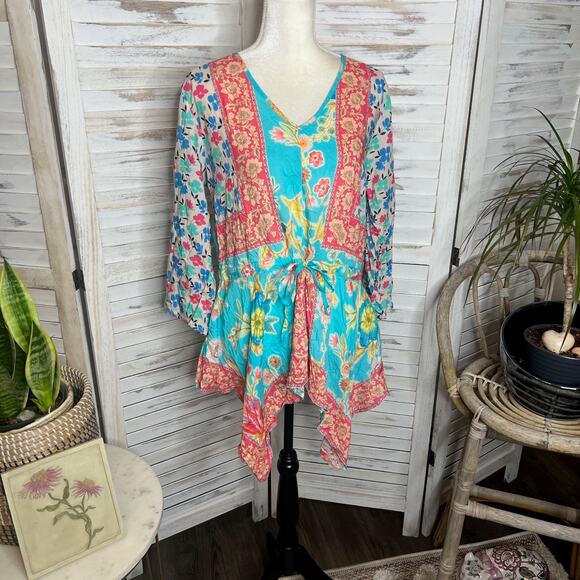 TOLANI COLLECTION Women's Vittoria Aqua Floral Tunic Top Modal Multicolor M NWT - Picture 4 of 16
